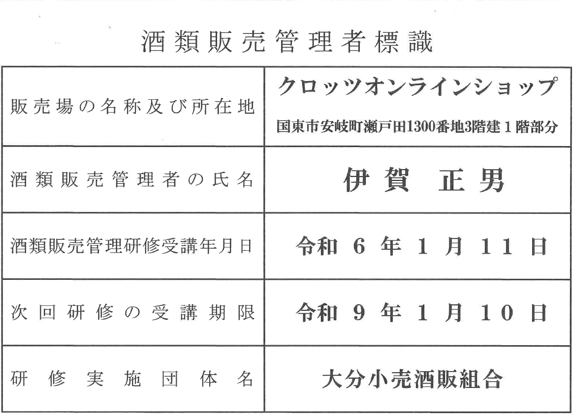 酒類販売管理者標識